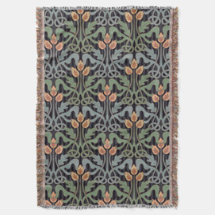Vintage Style Art Nouveau Floral Throw Blanket