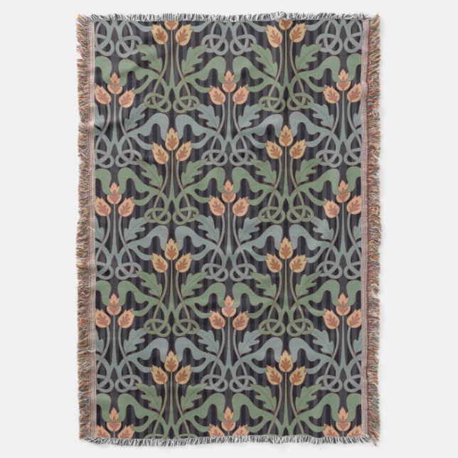 Vintage Style Art Nouveau Floral Throw Blanket (Front Vertical)