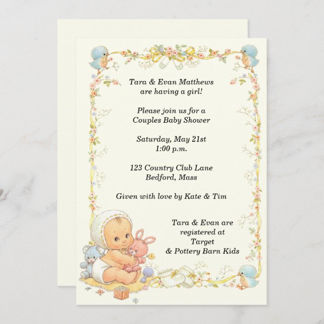 vintage Style Baby Shower Invitation (Front/Back)