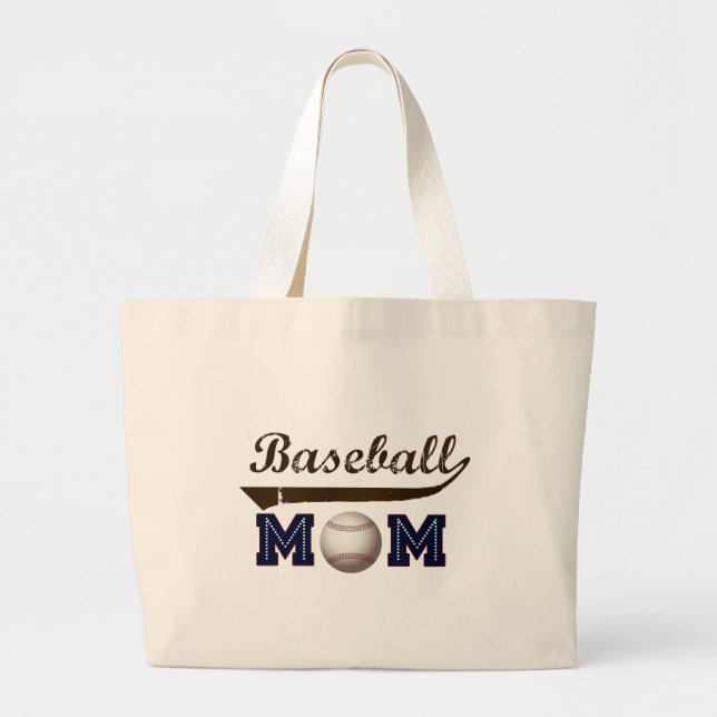 Vintage Style baseball mum Large Tote Bag (Front)
