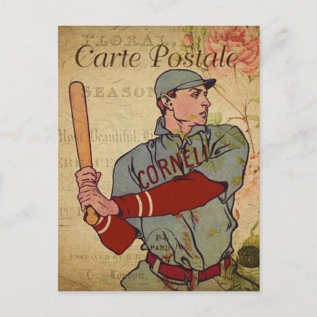Vintage Style Baseball Player French Carte Postale Postcard (Front)