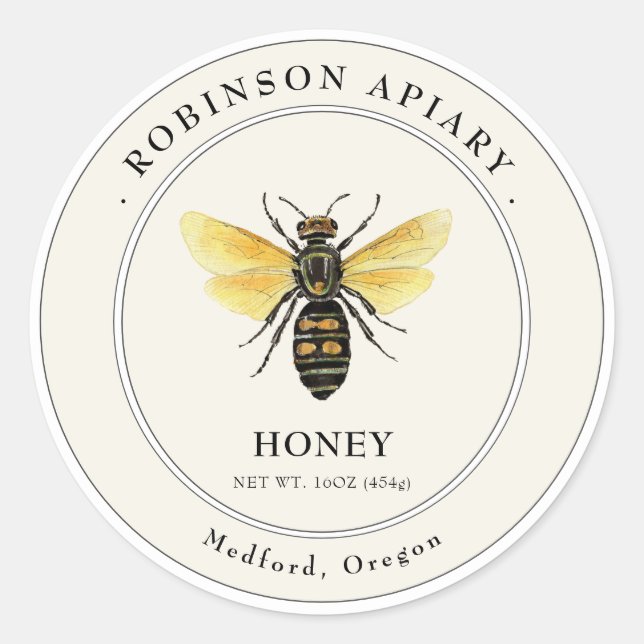 Vintage style Bee Honey Jar label (Front)