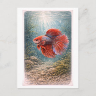 Vintage-Style Betta Fish Illustration Postcard