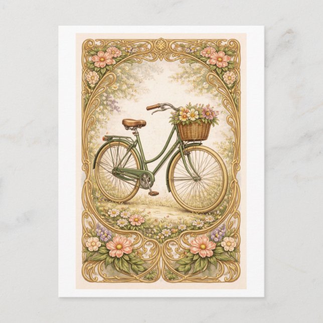 Vintage-Style Bicycle Illustration Postcard (Front)