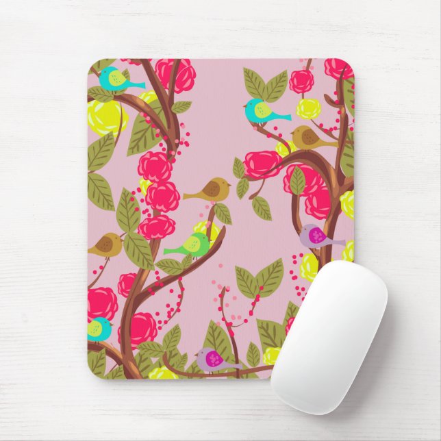 Vintage style Birds and Flowers Mouse Pad (With Mouse)