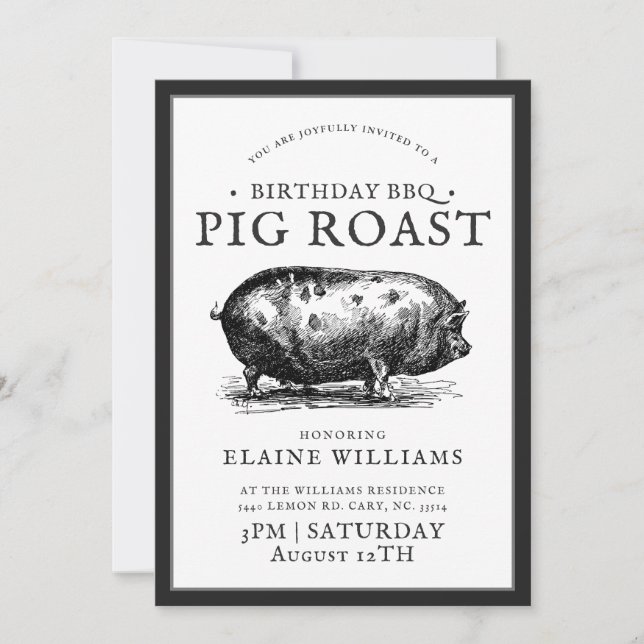 Vintage Style | Birthday BBQ Pig Roast Party Invitation (Front)