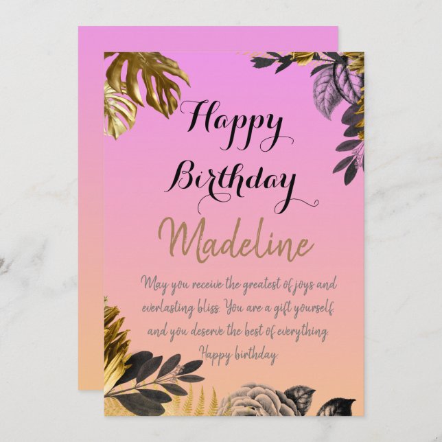 Vintage style birthday card pink gradient (Front/Back)