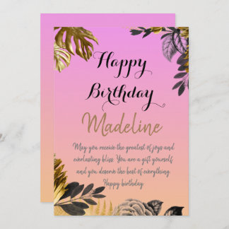 Vintage style birthday card pink gradient