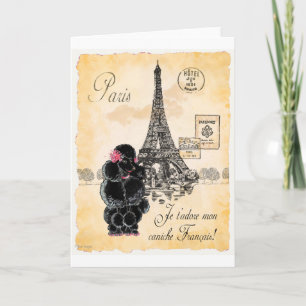 Vintage Style Black Poodle Eiffel Tower Print Card