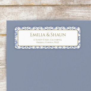 Vintage-style Blue and White Patterned Address Return Address Label