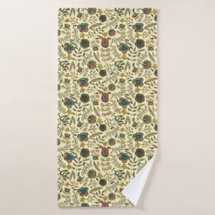 Vintage-style blue color botanical pattern bath t towel set