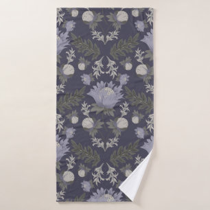 Vintage-style blue color botanical pattern bath t towel set