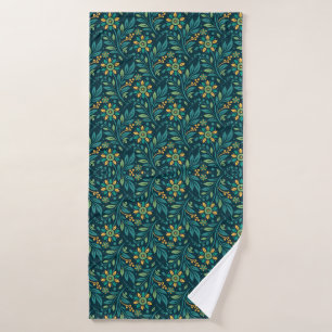 Vintage-style blue color botanical pattern  bath t towel set