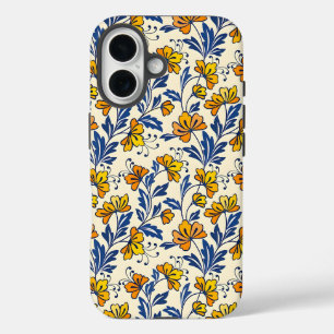 Vintage-style blue color botanical pattern  Case-M iPhone 16 Case