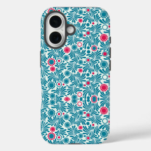 Vintage-style blue color botanical pattern Case-M iPhone 16 Case