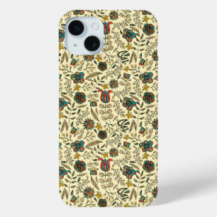 Vintage-style blue color botanical pattern Case-M iPhone 15 Mini Case