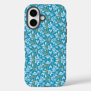 Vintage-style blue color botanical pattern Case-M iPhone 16 Case