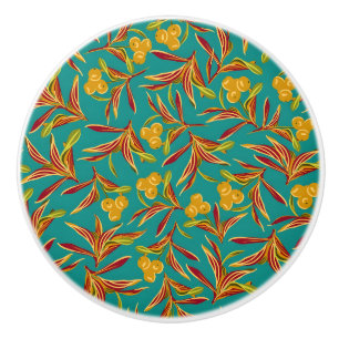 Vintage-style blue color botanical pattern cerami ceramic knob