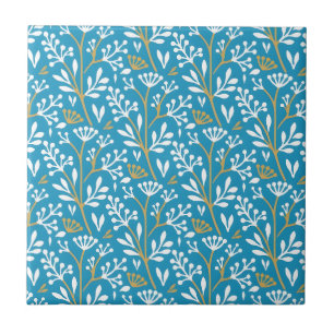 Vintage-style blue color botanical pattern  cerami ceramic tile