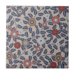 Vintage-style blue color botanical pattern cerami ceramic tile