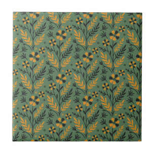 Vintage-style blue color botanical pattern cerami ceramic tile