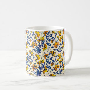 Vintage-style blue color botanical pattern coffee mug