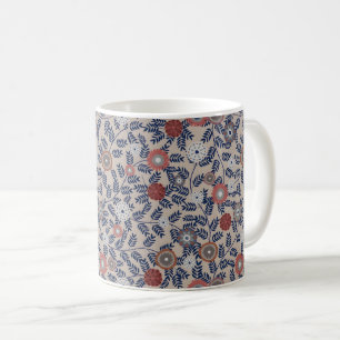 Vintage-style blue color botanical pattern coffee mug