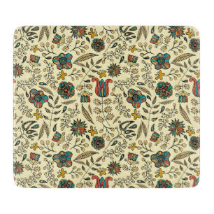 Vintage-style blue color botanical pattern cuttin cutting board