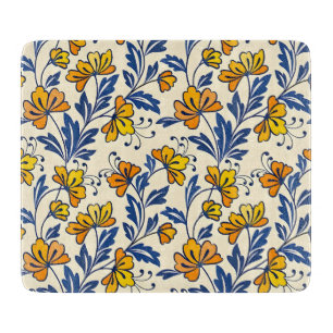 Vintage-style blue color botanical pattern  cuttin cutting board