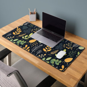 Vintage-style blue color botanical pattern desk m mat