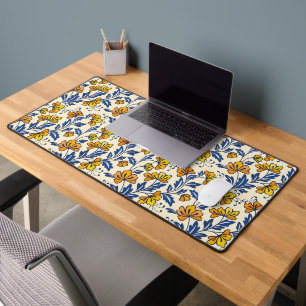 Vintage-style blue color botanical pattern desk m mat