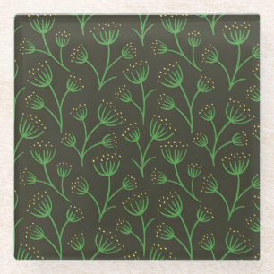 Vintage-style blue color botanical pattern  glass coaster