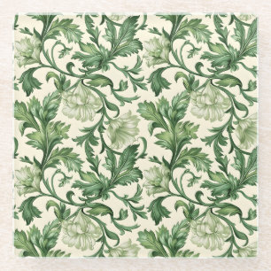 Vintage-style blue color botanical pattern  glass coaster