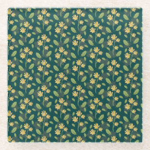 Vintage-style blue color botanical pattern  glass coaster