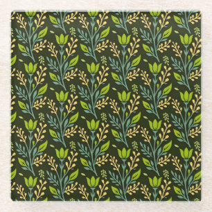 Vintage-style blue color botanical pattern  glass coaster