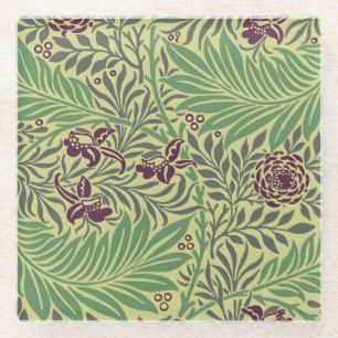 Vintage-style blue color botanical pattern glass coaster