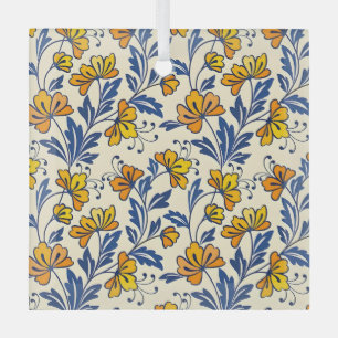 Vintage-style blue color botanical pattern  glass tree decoration