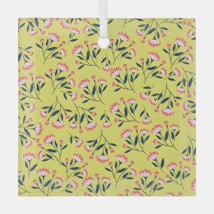 Vintage-style blue color botanical pattern  glass tree decoration