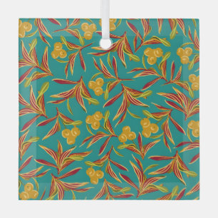 Vintage-style blue color botanical pattern  glass tree decoration