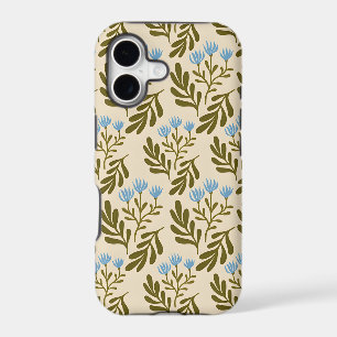 Vintage-style blue color botanical pattern iPhone