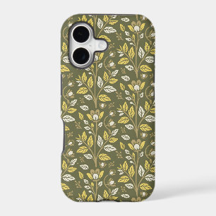 Vintage-style blue color botanical pattern iPhone