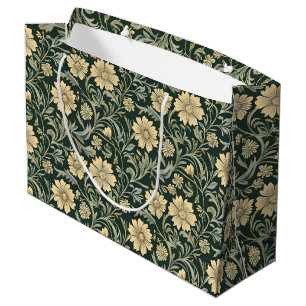 Vintage-style blue color botanical pattern large gift bag