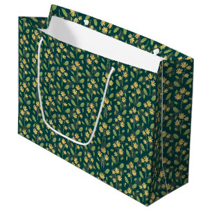 Vintage-style blue color botanical pattern large gift bag