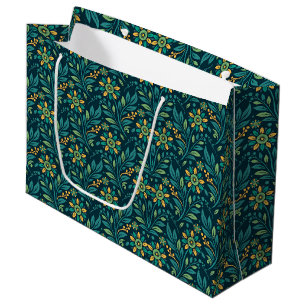 Vintage-style blue color botanical pattern  large gift bag