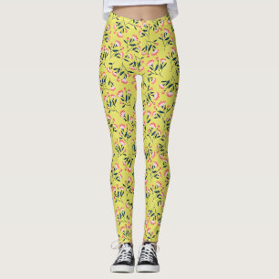 Vintage-style blue color botanical pattern leggin leggings