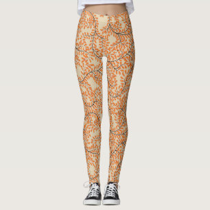 Vintage-style blue color botanical pattern leggin leggings