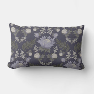 Vintage-style blue color botanical pattern lumbar cushion
