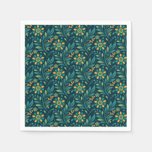 Vintage-style blue color botanical pattern napkin