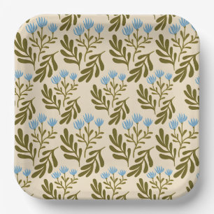 Vintage-style blue color botanical pattern  paper plate