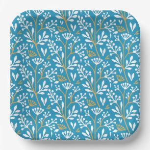 Vintage-style blue color botanical pattern  paper plate